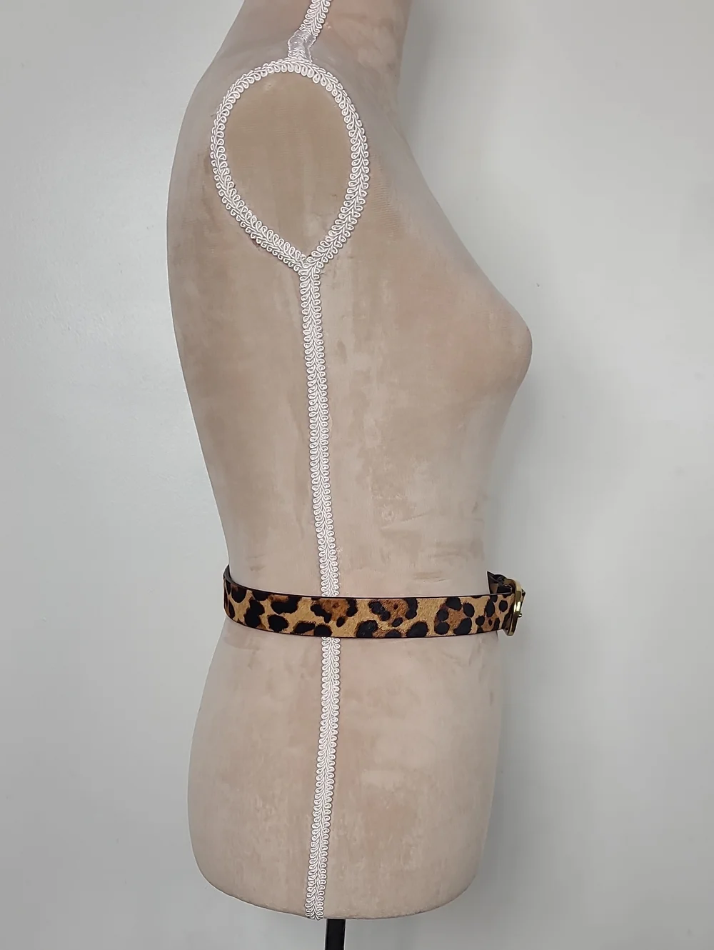 J. Crew Leopard Print Luxe Leather Calf Hair Belt Gold-Tone Buckle XS #L3620